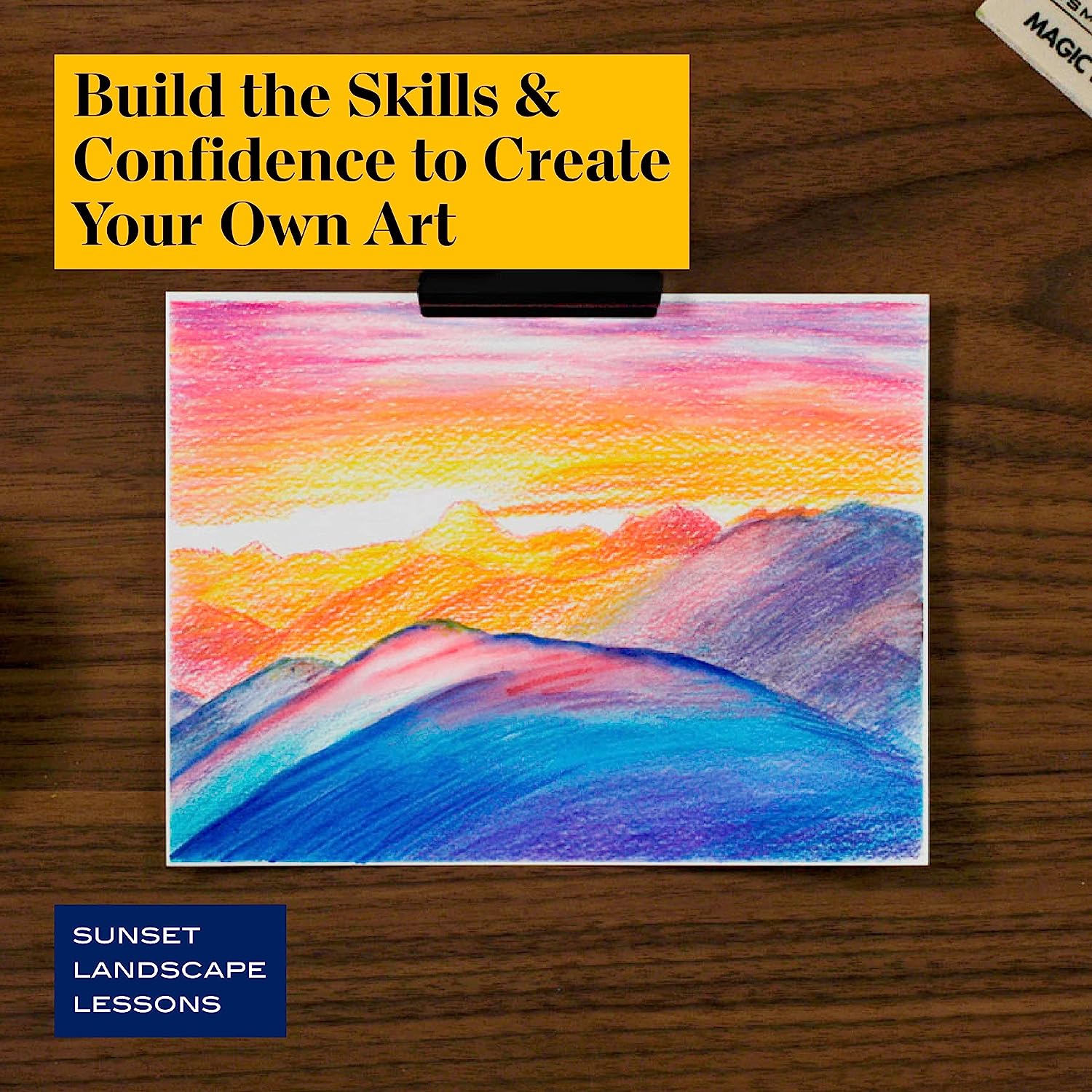 Prismacolor Technique, Art Supplies and Digital Art Lessons, Nature Drawing Set, Level 2, Includes Colored / Watercolor Pencils, Brush Markers, and More, Sunset Landscape Drawing, 27 Ct - Image 5